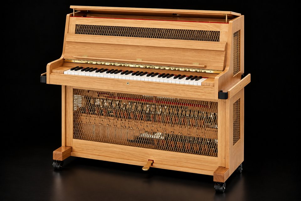 A light oak celesta with a five-octave keyboard