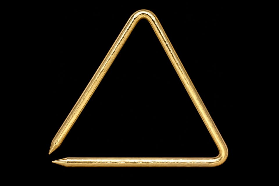 A hammered bronze orchestral triangle