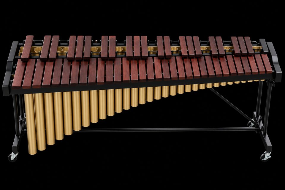 A rosewood concert xylophone with gold resonator tubes